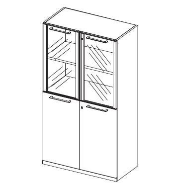 Шкаф средний с деревянными и стеклянными дверцами