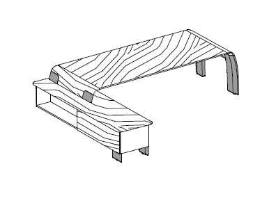 Письменный стол и встроенная боковая приставка: столешница и боковины в дереве, опоры обтянуты кожей, 2 отделения для шкафов Omega 210KM/Y 
