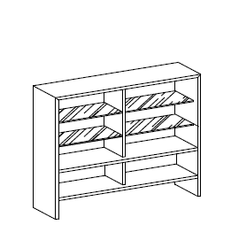 Открытые деревянные книжный шкаф с прозрачными стеклянными полками в шпоне