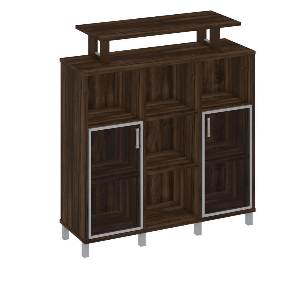 Стеллаж средний с надстройкой и стеклянными дверками