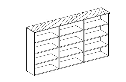 Тройной открытый шкаф: лакированный каркас, 3 полки, топ деревянный или стеклянный