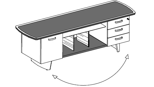 Шкаф-CONSOLLE: тумба с 3-мя ящиками и тумба с дерев. дверкой, топ и центр. часть в коже, мет. ручки