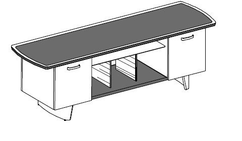 Шкаф-CONSOLLE: две тумбы с дверкой в дереве, топ и центр. часть шкафа в коже, мет. ручки
