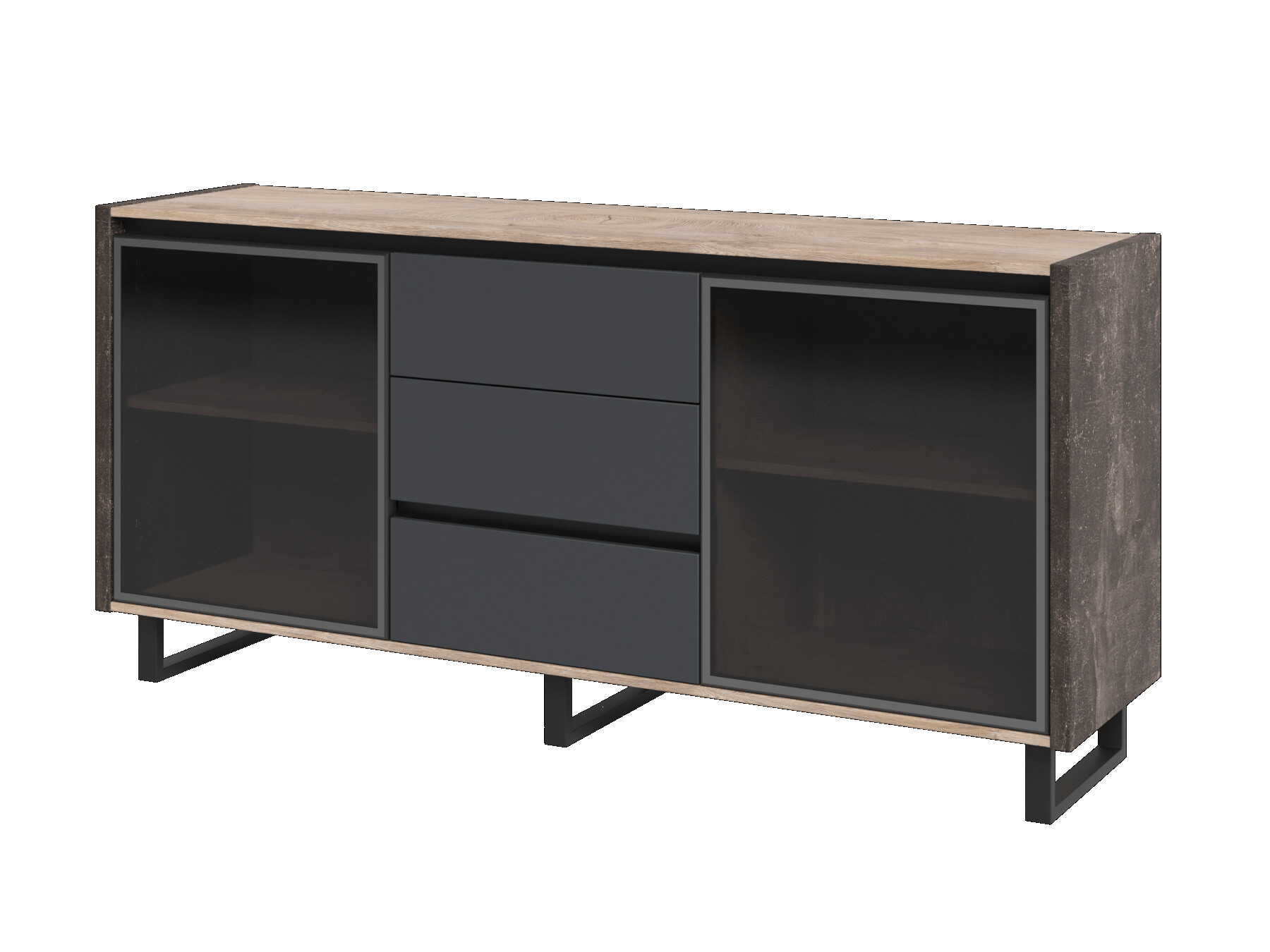 Греденция 3-секционная со стеклянными дверьми и ящиками	