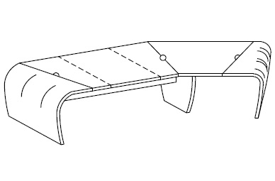 Письменный стол с кожаным верхом и боковой приставкой слева или справа, деревянными изогнутыми боками и короткой передней панелью