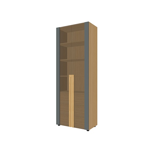 Шкаф высокий со стеклянными дверьми и боксом с 2-мя ящиками