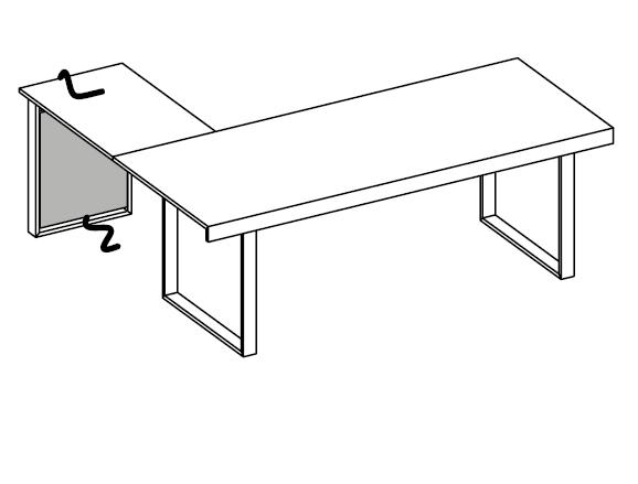 Письменный стол с боковым приставным столиком + 1 боковина для вертикальной проводки кабеля (картер)