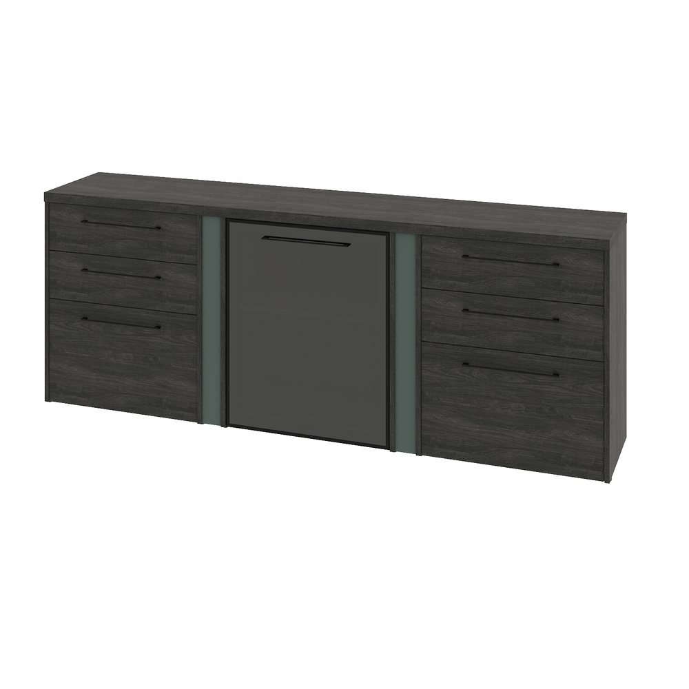 Греденция трехсекционная с правой стеклянной дверью в алюминиевом профиле и 2-мя наборами ящиков 