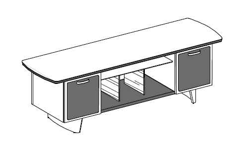 Шкаф-CONSOLLE: две тумбы с кожан. дверками и стекл. полками, центр. часть шкафа в коже, мет. ручки