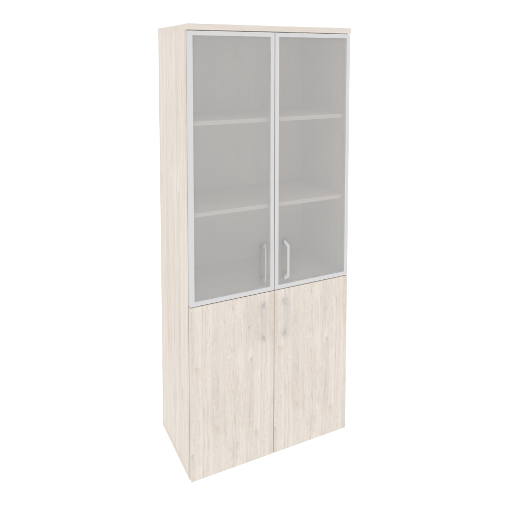 Шкаф высокий широкий (2 низких фасада ЛДСП + 2 средних фасада стекло в раме)