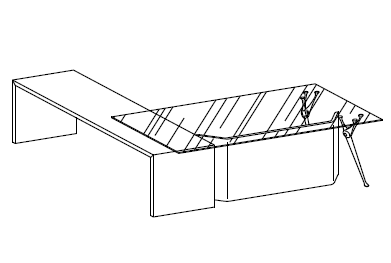 Письменный стол с закаленным прозрачным стеклом, боковой приставкой в шпоне и лицевой панелью Genesis VE180PH 