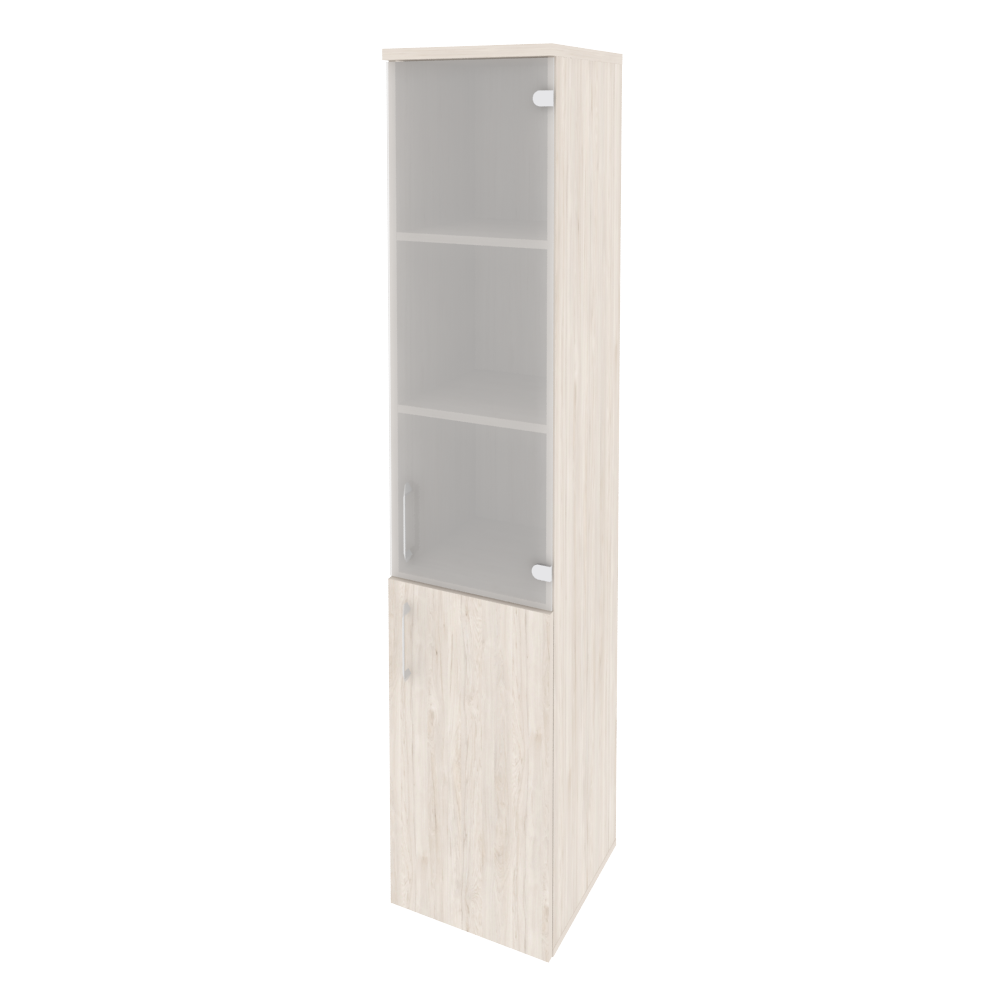 Шкаф высокий узкий правый (1 низкий фасад ЛДСП + 1 средний фасад стекло)