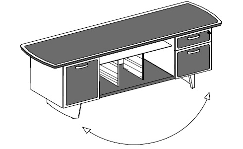 Шкаф-CONSOLLE: тумба с 2-мя ящиками (один ящик-картотека) в коже и тумба с дверкой в коже, топ и центр. часть шкафа в коже, мет. ручки