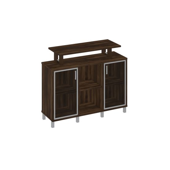 Стеллаж низкий с надстройкой и стеклянными дверками