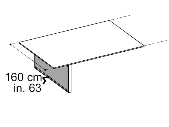 Терминальная столешница ширин. 160 см для переговорного стола + 1 боковина для вертикальной проводки кабеля (картер)