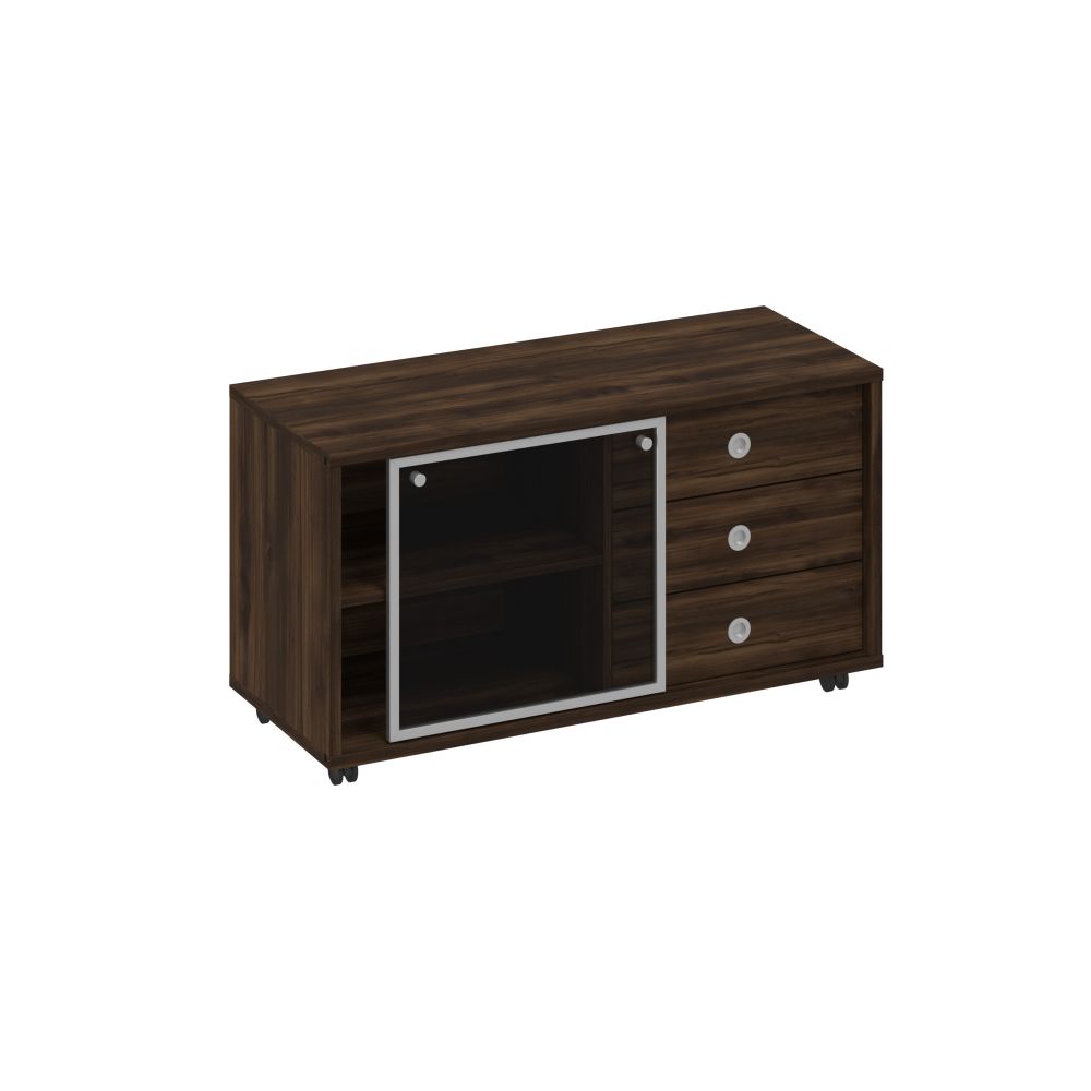 Тумба выкатная 3 ящика без замка + стеклянная дверь-купе в алюминиевой раме