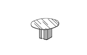Круглый перегов. стол: стеклянный топ, глянцевый лак. подтоп, 1 колонна обтянутая кожей; на 6 мест
