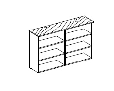 Двойной открытый шкаф: лакированный каркас, 2 полки, топ деревянный или стеклянный