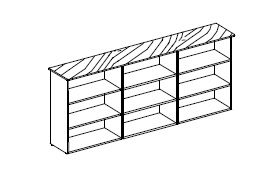 Тройной открытый шкаф: лакированный каркас, 2 полки, топ деревянный или стеклянный