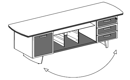 Шкаф-CONSOLLE: тумба с 3-мя ящиками и тумба с дверкой в коже, центр. часть шкафа в коже, мет. ручки