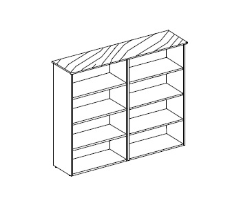Двойной открытый шкаф: лакированный каркас, 3 полки, топ деревянный или стеклянный