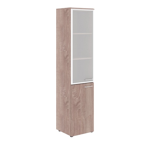 Шкаф колонка комбинированая со стеклом в алюминиевой раме с топом левая
