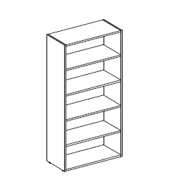 Открытый шкаф: лакированный каркас, 4 полки, топ дереянный или стеклянный