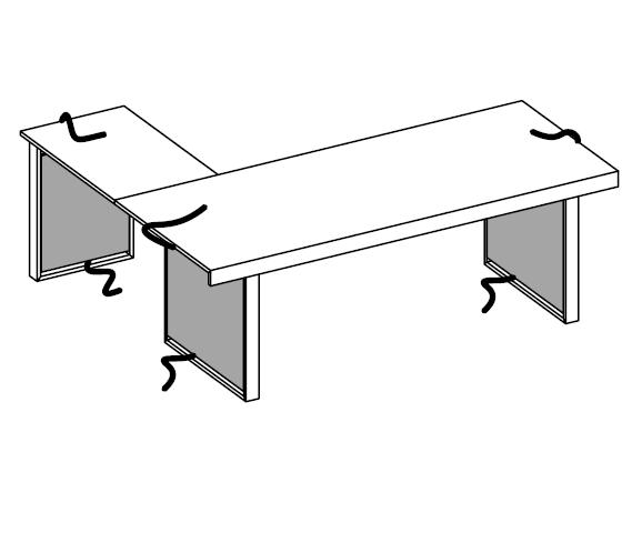 Письменный стол с боковым приставным столиком + 3 боковины для вертикальной проводки кабеля (картер)