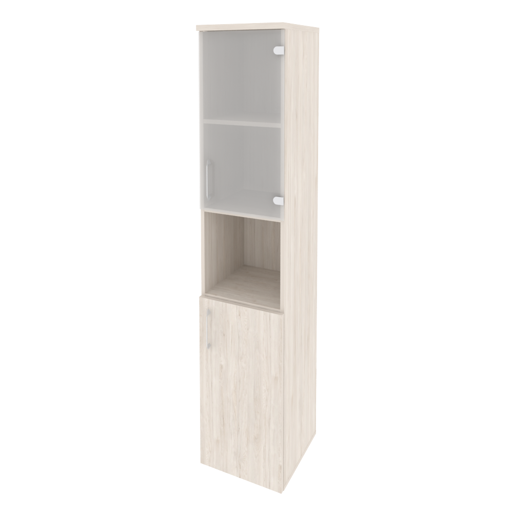 Шкаф высокий узкий правый (1 низкий фасад ЛДСП + 1 низкий фасад стекло)