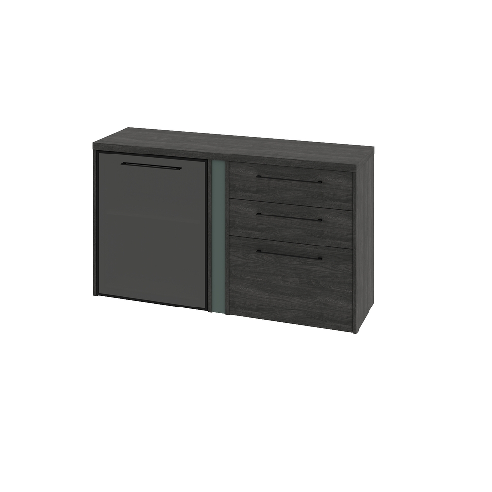 Греденция двухсекционная с левой стеклянной дверью в алюминиевом профиле и набором ящиков 