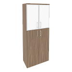 Шкаф высокий широкий (2 средних фасада ЛДСП + 2 низких фасада стекло лакобель в раме) Onix Wood/Оникс Вуд O.ST-1.7R white/black/mate