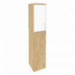 Шкаф высокий узкий левый (1 средний фасад ЛДСП + 1 низкий фасад стекло лакобель в раме) Onix Wood/Оникс Вуд O.SU-1.7R(L) white/black/mate