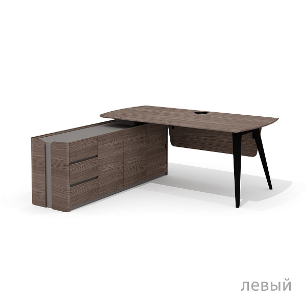 Стол руководителя с длинной тумбой универсальной  Нуар / Nuar Nr-180.1+Nr-33 