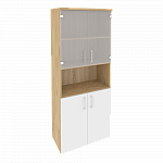 Шкаф высокий широкий (2 низких фасада ЛДСП + 2 низких фасада стекло) Onix Wood/Оникс Вуд O.ST-1.4