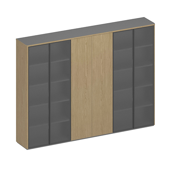 Шкаф для документов высокий 6-дверный (высокий со стеклом+для одежды+высокий со стеклом) ION ИН 361 ГР