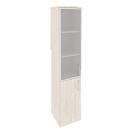 Шкаф высокий узкий левый (1 низкий фасад ЛДСП + 1 средний фасад стекло в раме) Onix Wood/Оникс Вуд O.SU-1.2R(L)