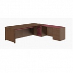 Стол для руководителя с передней панелью и приставным правым столом в коже с 4-мя ящиками ART DECO/ Арт Дэко D022 