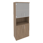 Шкаф высокий широкий (2 низких фасада ЛДСП + 2 низких фасада стекло) Onix Wood/Оникс Вуд O.ST-1.4