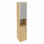 Шкаф высокий узкий левый (1 низкий фасад ЛДСП + 1 низкий фасад стекло в раме) Onix Wood/Оникс Вуд O.SU-1.4R(L)
