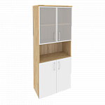 Шкаф высокий широкий (2 низких фасада ЛДСП + 2 низких фасада стекло лакобель в раме) Onix Wood/Оникс Вуд O.ST-1.4R white/black/mate