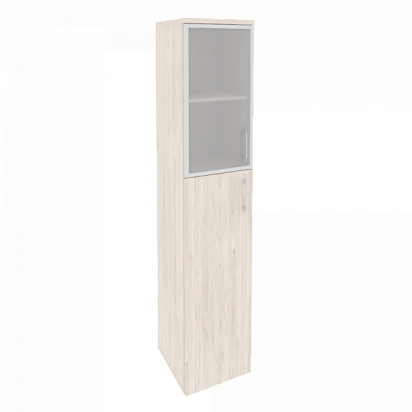 Шкаф высокий узкий левый (1 средний фасад ЛДСП + 1 низкий фасад стекло в раме) Onix Wood/Оникс Вуд O.SU-1.7R(L)