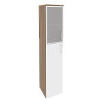 Шкаф высокий узкий левый (1 средний фасад ЛДСП + 1 низкий фасад стекло лакобель в раме) Onix Wood/Оникс Вуд O.SU-1.7R(L) white/black/mate