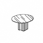 Круглый перегов. стол: стеклянный топ, глянцевый лак. подтоп, 1 колонна обтянутая кожей; на 6 мест