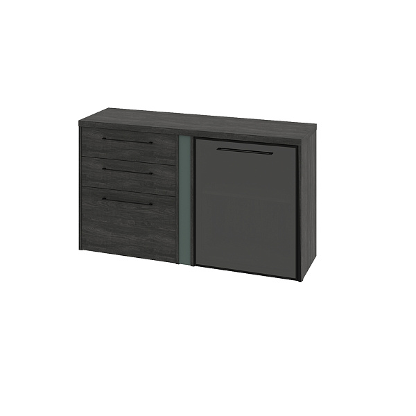 Греденция двухсекционная с правой стеклянной дверью в алюминиевом профиле и набором ящиков  GREENWOOD G-681.02R