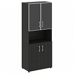 Шкаф для документов высокий с черным стеклом в алюминиевой раме (нужен топ) YALTA LT.ST-1.4 R black