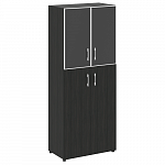Шкаф для документов высокий с черным стеклом в алюминиевой раме (нужен топ)  YALTA LT.ST-1.7 R black