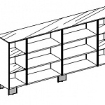 Высокий открытый книжный шкаф (ДЛЯ 2-х РАСПАШНЫХ ДВЕРОК): стеклянный топ, глянцевые лакированные боковины и подтоп, опоры обтянуты кожей