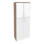 Шкаф высокий широкий (2 средних фасада ЛДСП + 2 низких фасада стекло лакобель в раме) Onix Wood/Оникс Вуд O.ST-1.7R white/black/mate