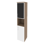 Шкаф высокий узкий правый (1 низкий фасад ЛДСП + 1 низкий фасад стекло лакобель в раме) Onix Wood/Оникс Вуд O.SU-1.4R(R) white/black/mate