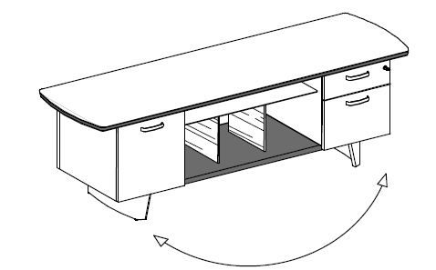 Шкаф-CONSOLLE: тумба с 2-мя ящиками (один ящик-картотека) и тумба с дверкой в дереве, центр. часть шкафа в коже, мет. ручки